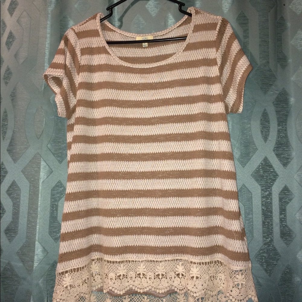 Tan and white Blouse